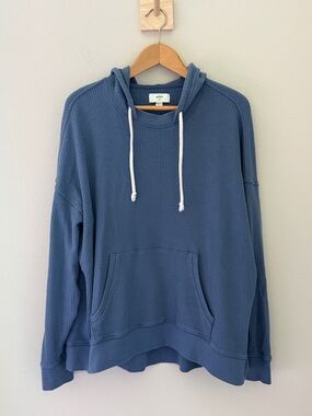 aerie oversized Blue Waffle-Knit Hoodie Sweatshirt Size Medium